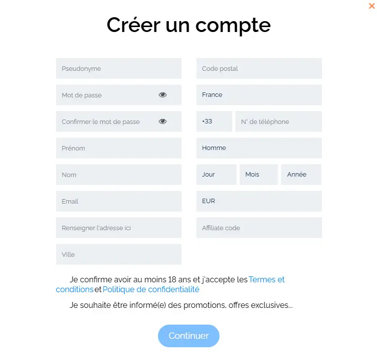 Processus d'inscription ALLSTARZ CASINO